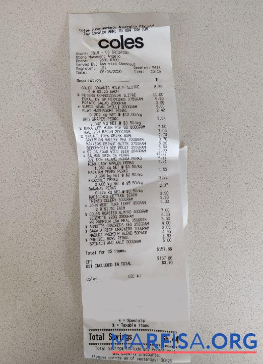 Downloadable Coles supermarket payment receipt template